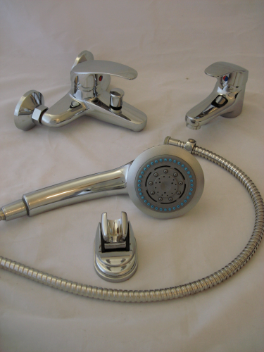 COMBO: WALL MOUNTED BATH SHOWER MIXER WITH HAND SET & BASIN MONO TAPS