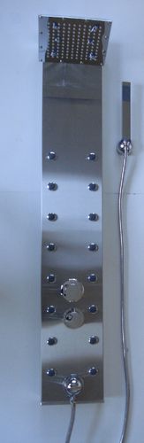 STAINLESS STEEL THERMOSTATIC SHOWER PANEL WITH SQUARE HEAD & 16 BODY JETS