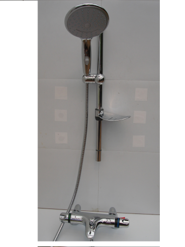 Deck Mounted Thermostatic Bath/Shower Taps & Rail, Extra Large Multi-Spray Head & Hose